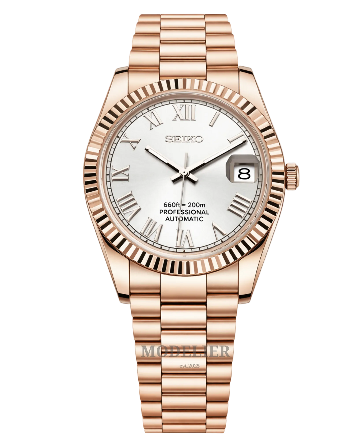 Seiko Datejust Mod Rose Gold Roman White