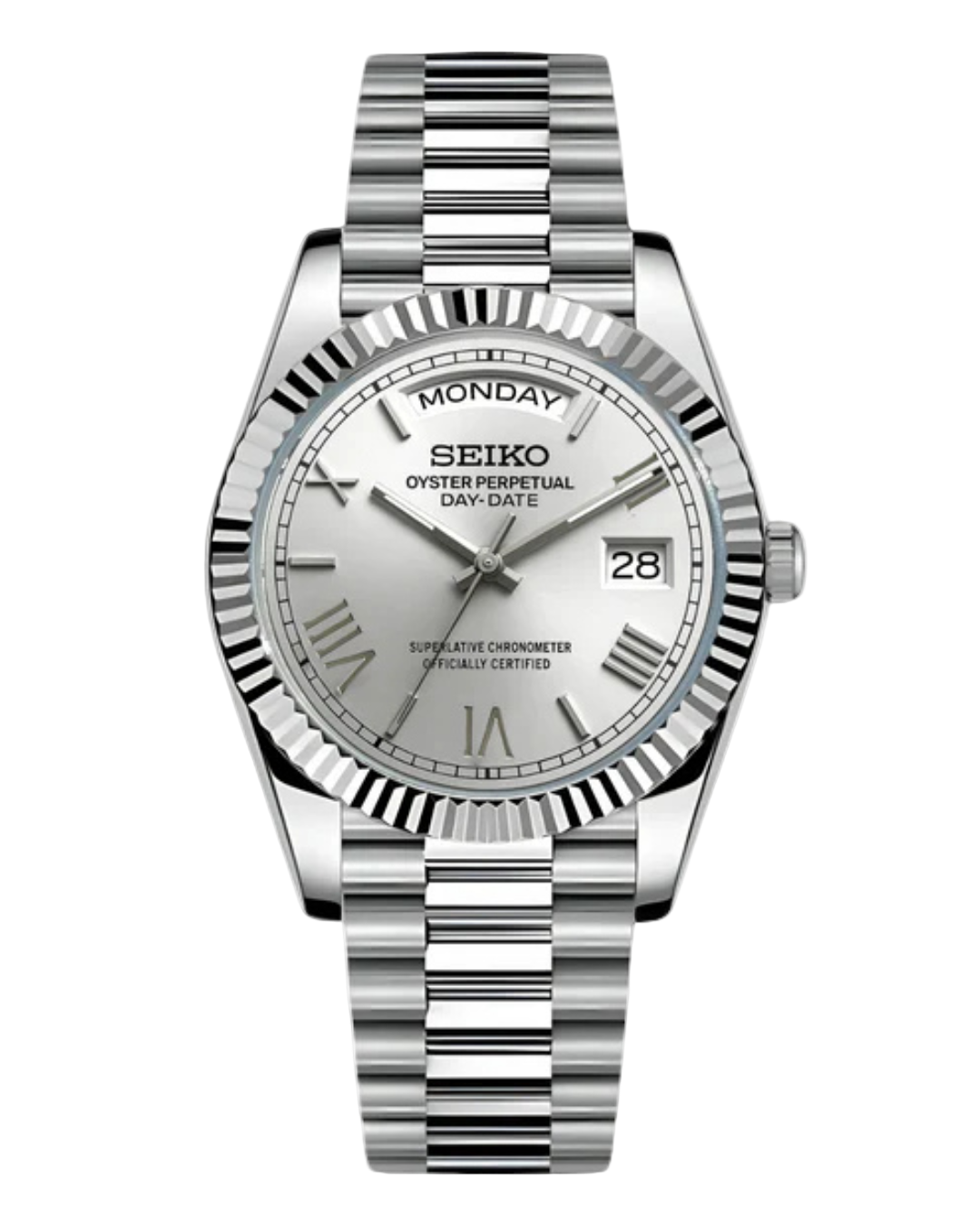 Seiko DayDate Mod Roman White Silver