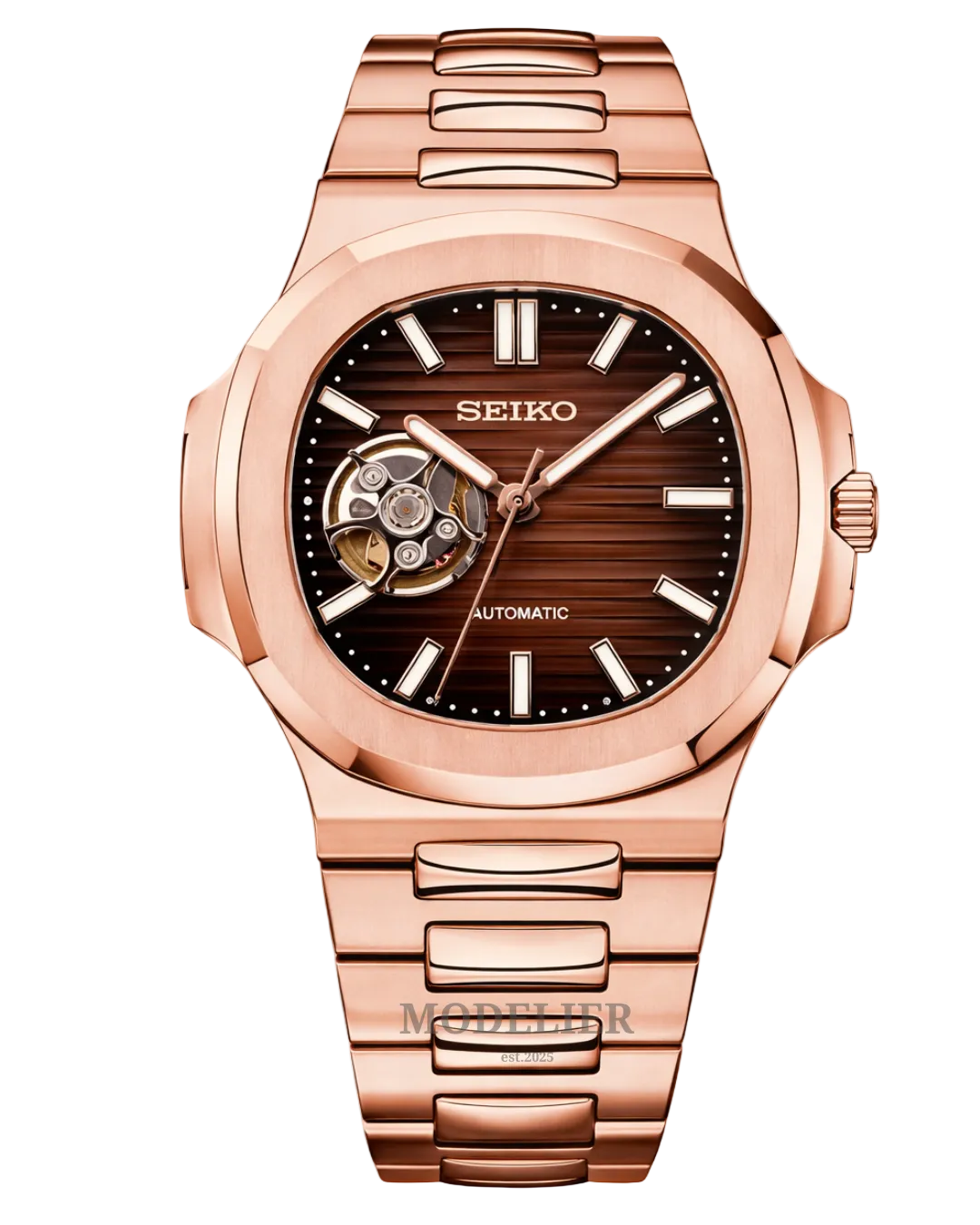 Seiko Nautilus Mod Open Heart Rose Gold Chocolate