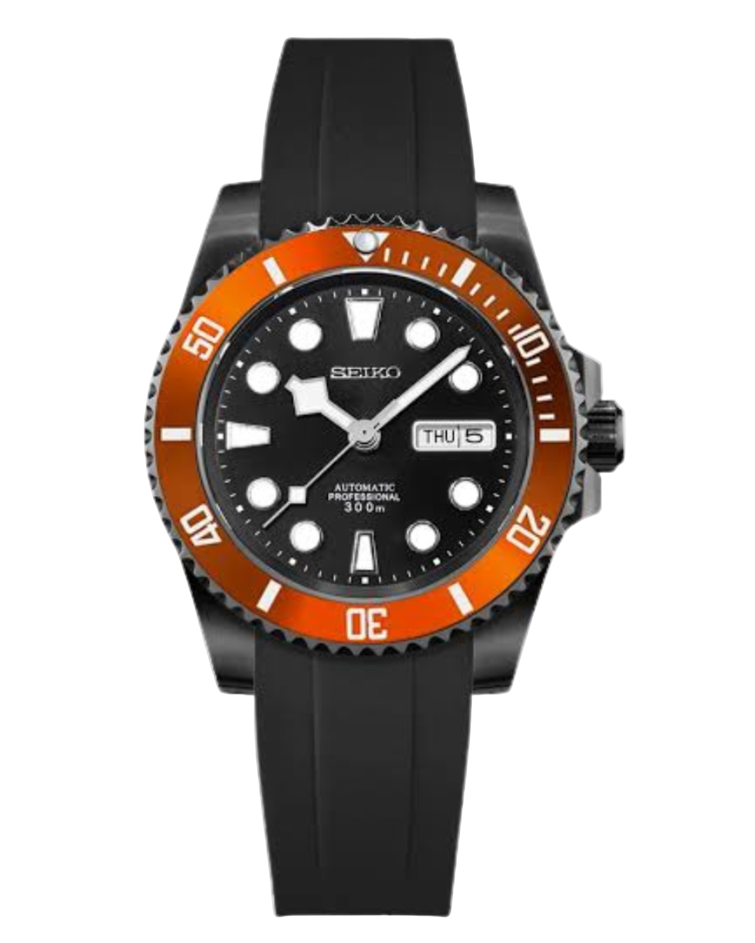 Seiko Submariner Mod Black Orange Oysterflex