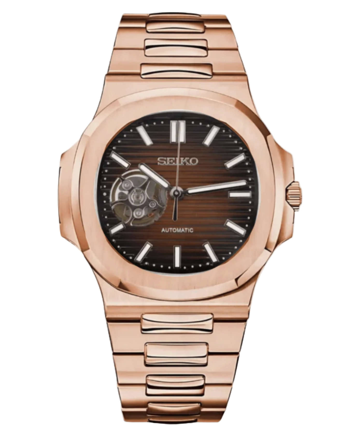 Seiko Nautilus Mod Open Heart Rose Gold Chocolate