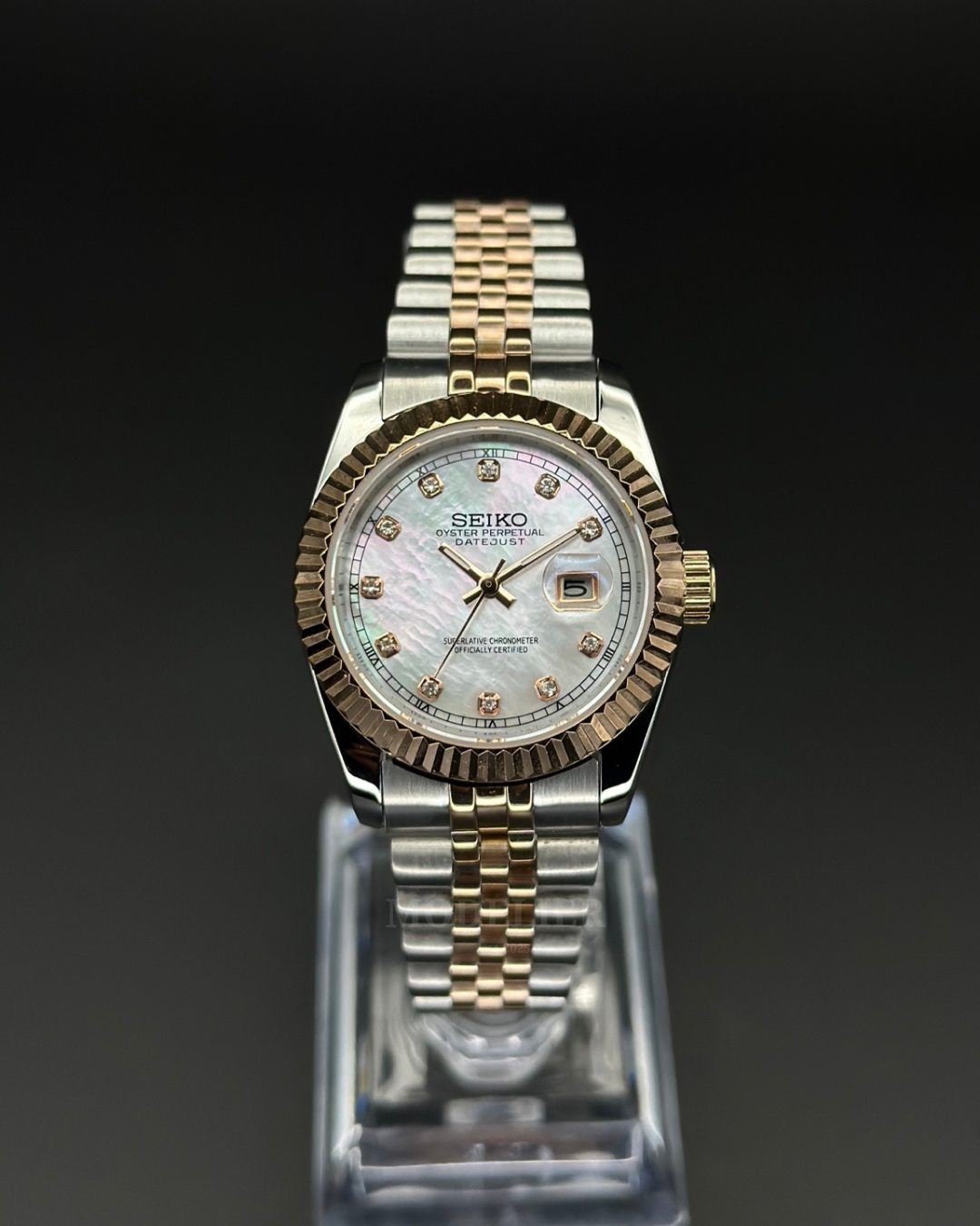 Seiko Datejust Mod Woman White Diamod Two Tone