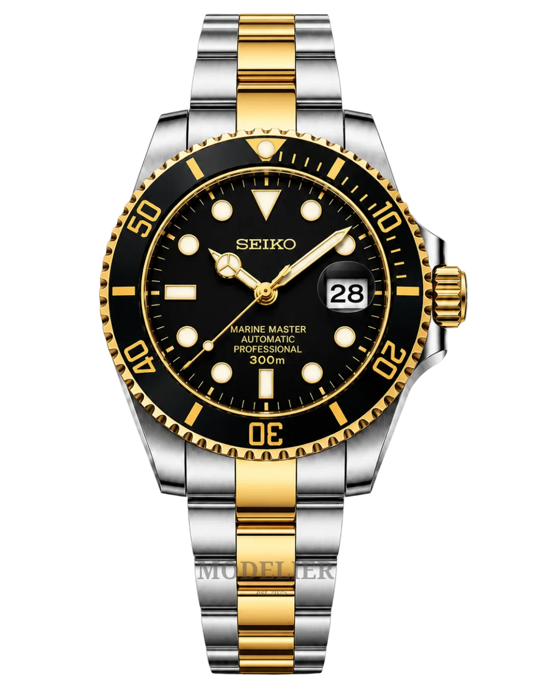 Seiko Submariner Mod Black Gold Two Tone