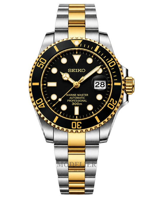 Seiko Submariner Mod Black Gold Two Tone
