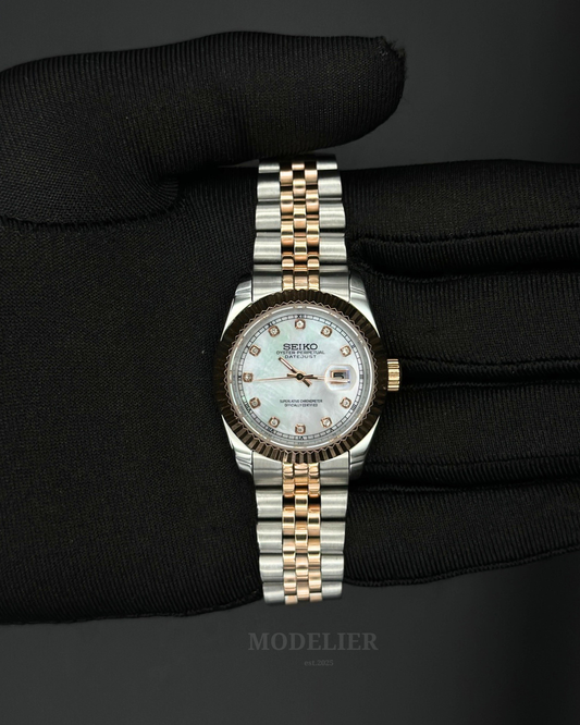 Seiko Datejust Mod Woman White Diamod Two Tone