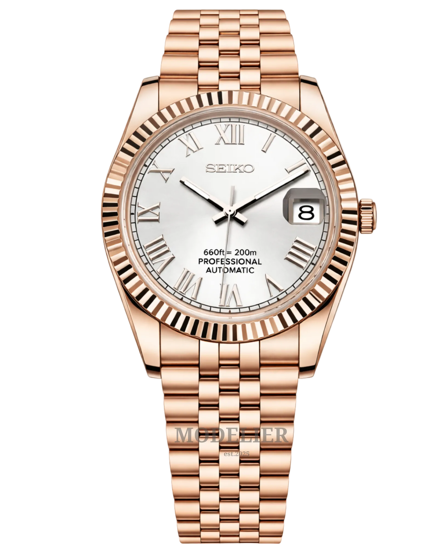 Seiko Datejust Mod Rose Gold Roman White