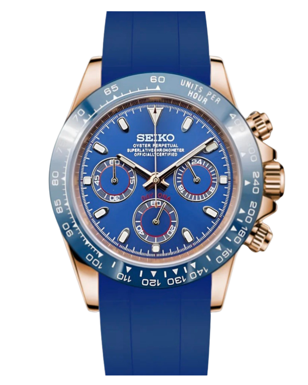 Seiko Daytona Mod Rose Gold Blue Oysterflex