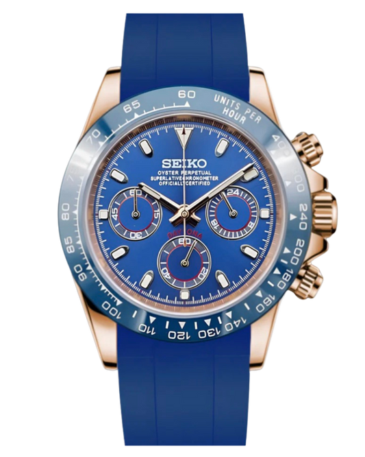 Seiko Daytona Mod Rose Gold Blue Oysterflex