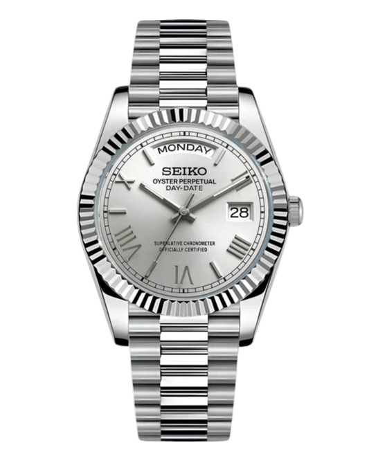Seiko DayDate Mod Roman White Silver