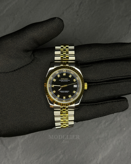 Seiko Datejust Mod Black Gold Diamond