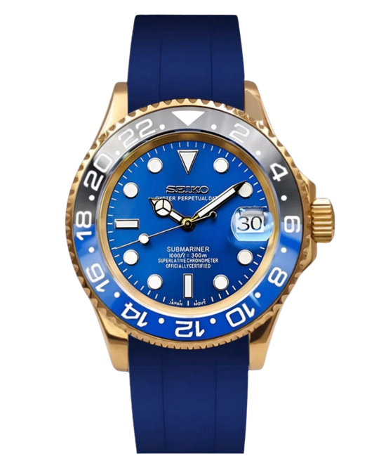 Seiko Submariner Mod Blue Gold Oysterflex