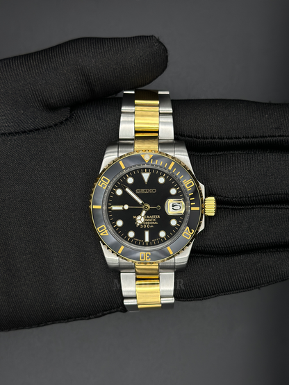 Seiko Submariner Mod Black Gold Two Tone