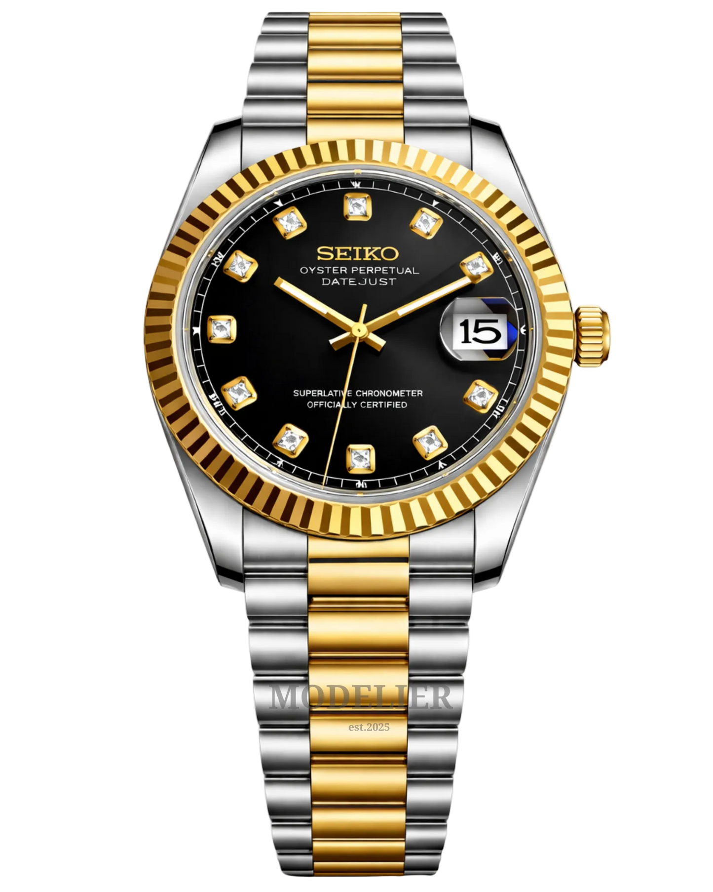Seiko Datejust Mod Black Gold Diamond