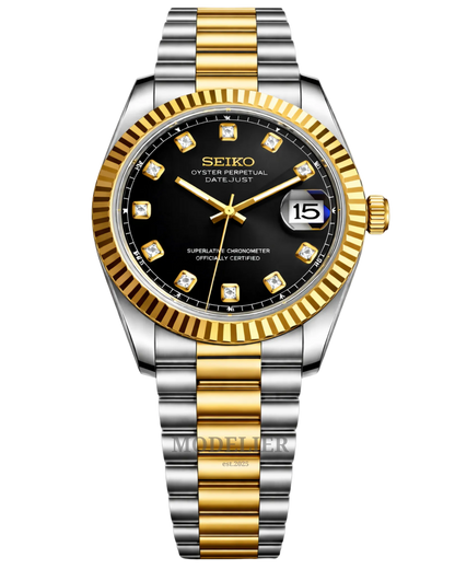 Seiko Datejust Mod Black Gold Diamond