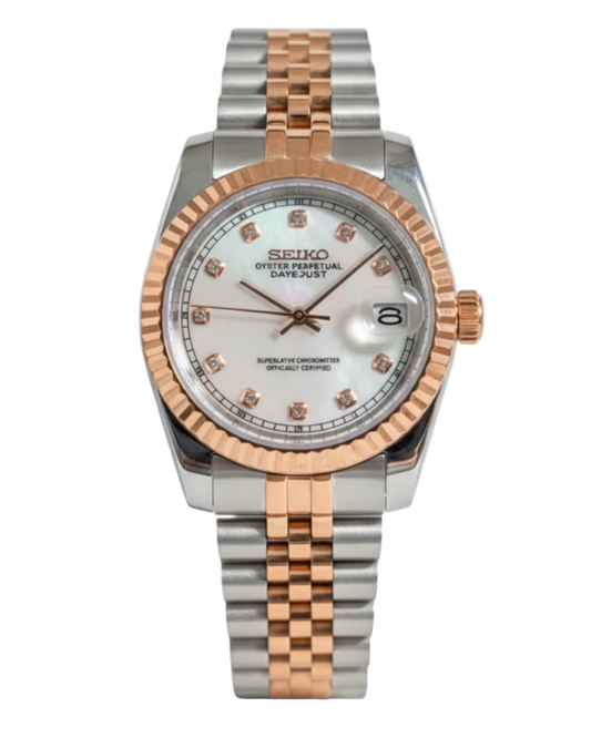 Seiko Datejust Mod Woman White Diamod Two Tone