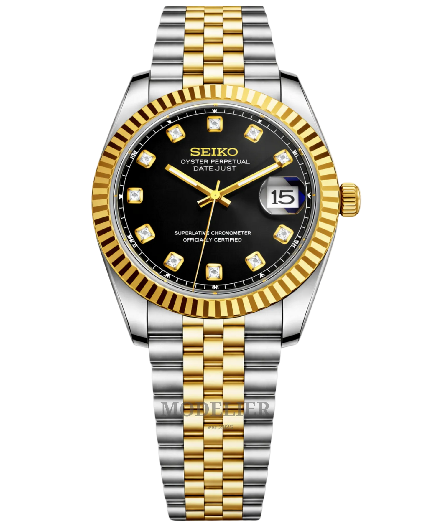 Seiko Datejust Mod Black Gold Diamond