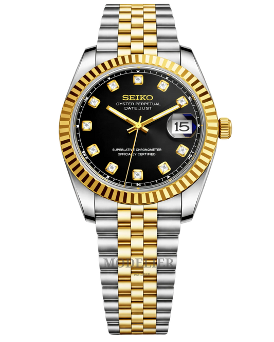 Seiko Datejust Mod Black Gold Diamond