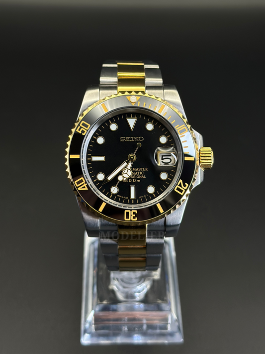 Seiko Submariner Mod Black Gold Two Tone