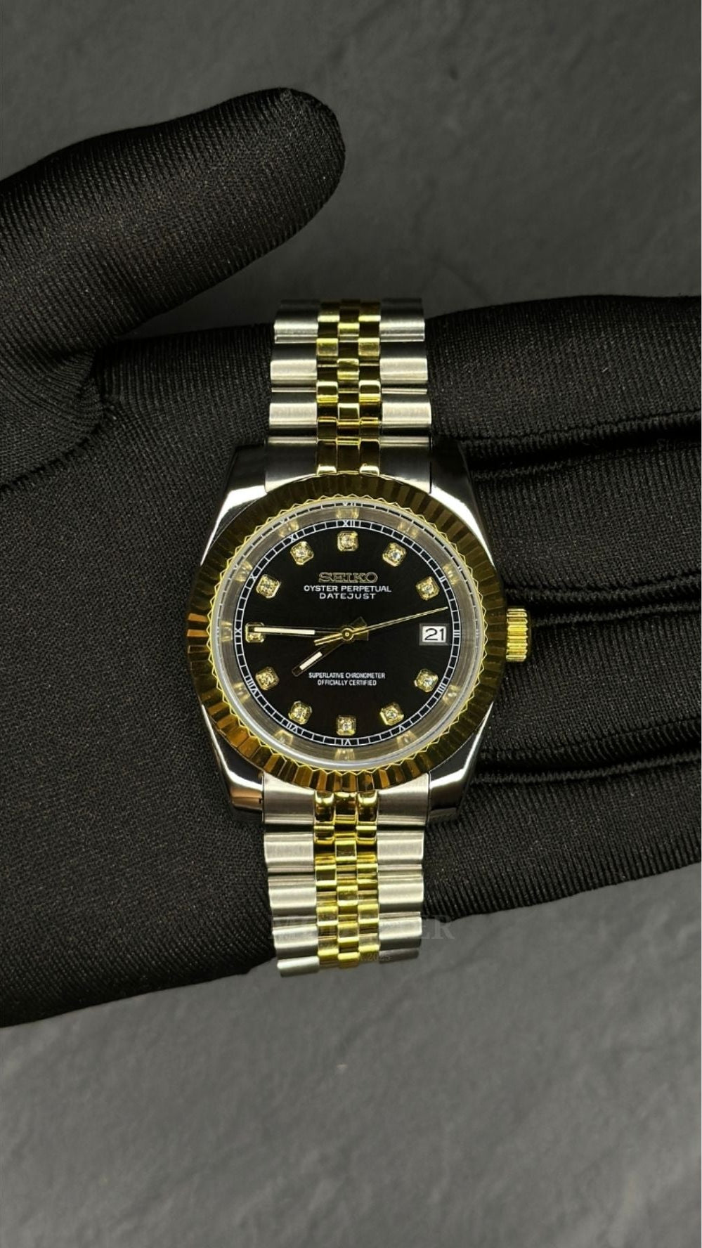 Seiko Datejust Mod Black Gold Diamond