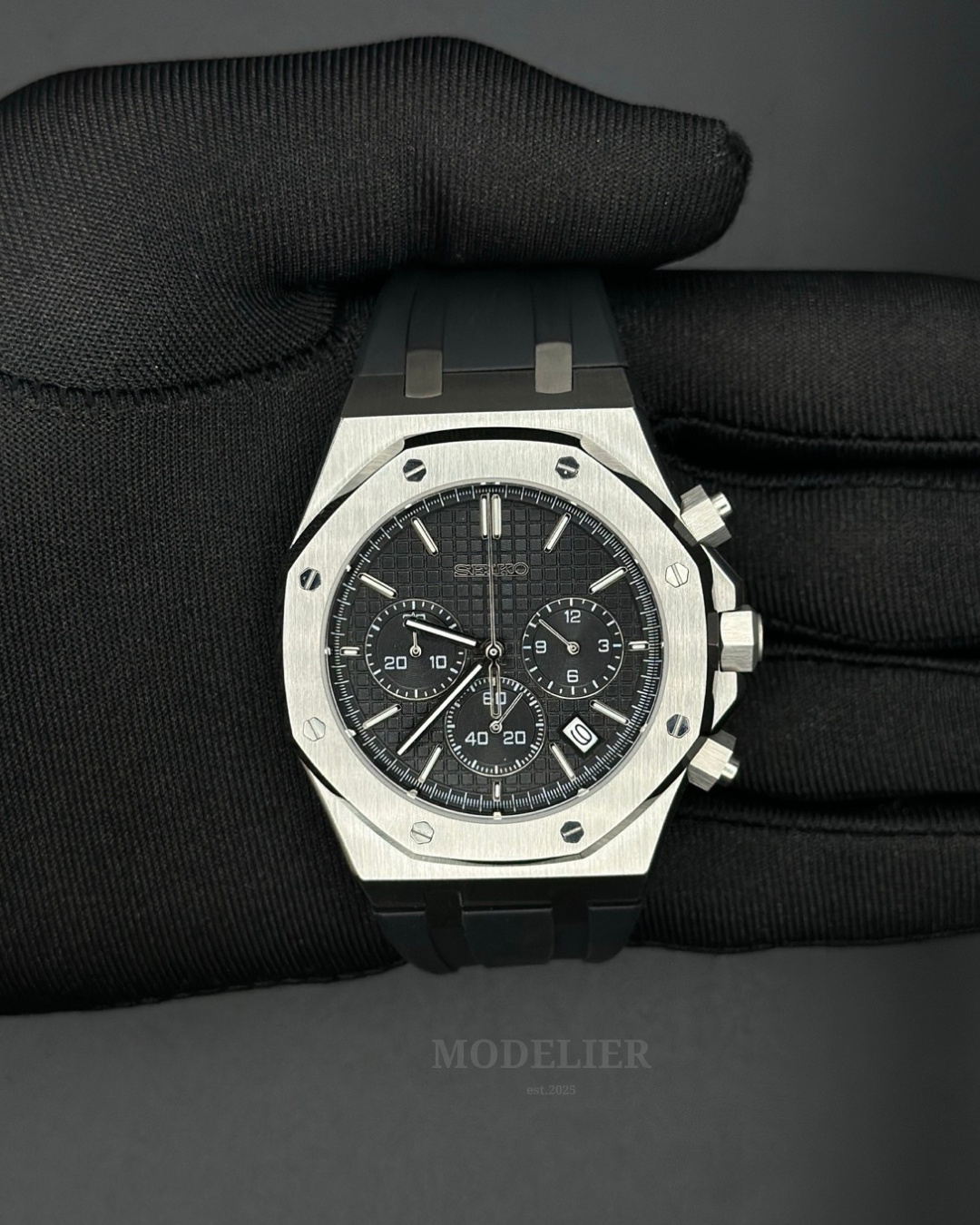 Seiko Royal Oak Mod Chronograph | Black Rubber