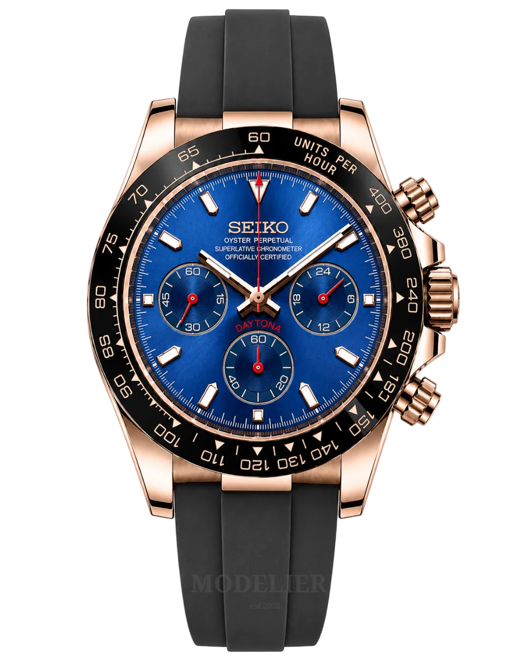 Seiko Daytona Mod Rose Gold Blue Oysterflex