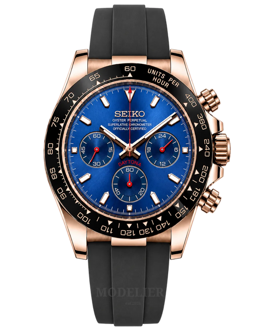 Seiko Daytona Mod Rose Gold Blue Oysterflex