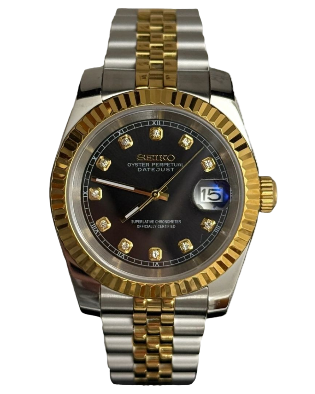 Seiko Datejust Mod Black Gold Diamond