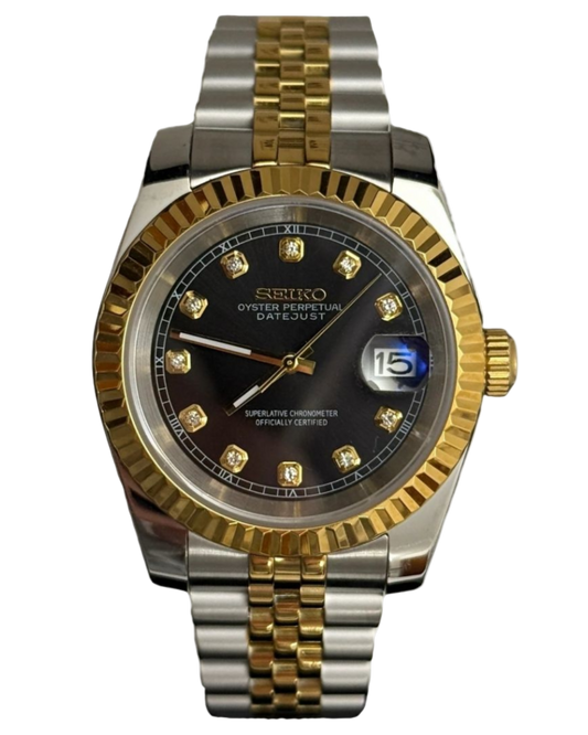 Seiko Datejust Mod Black Gold Diamond