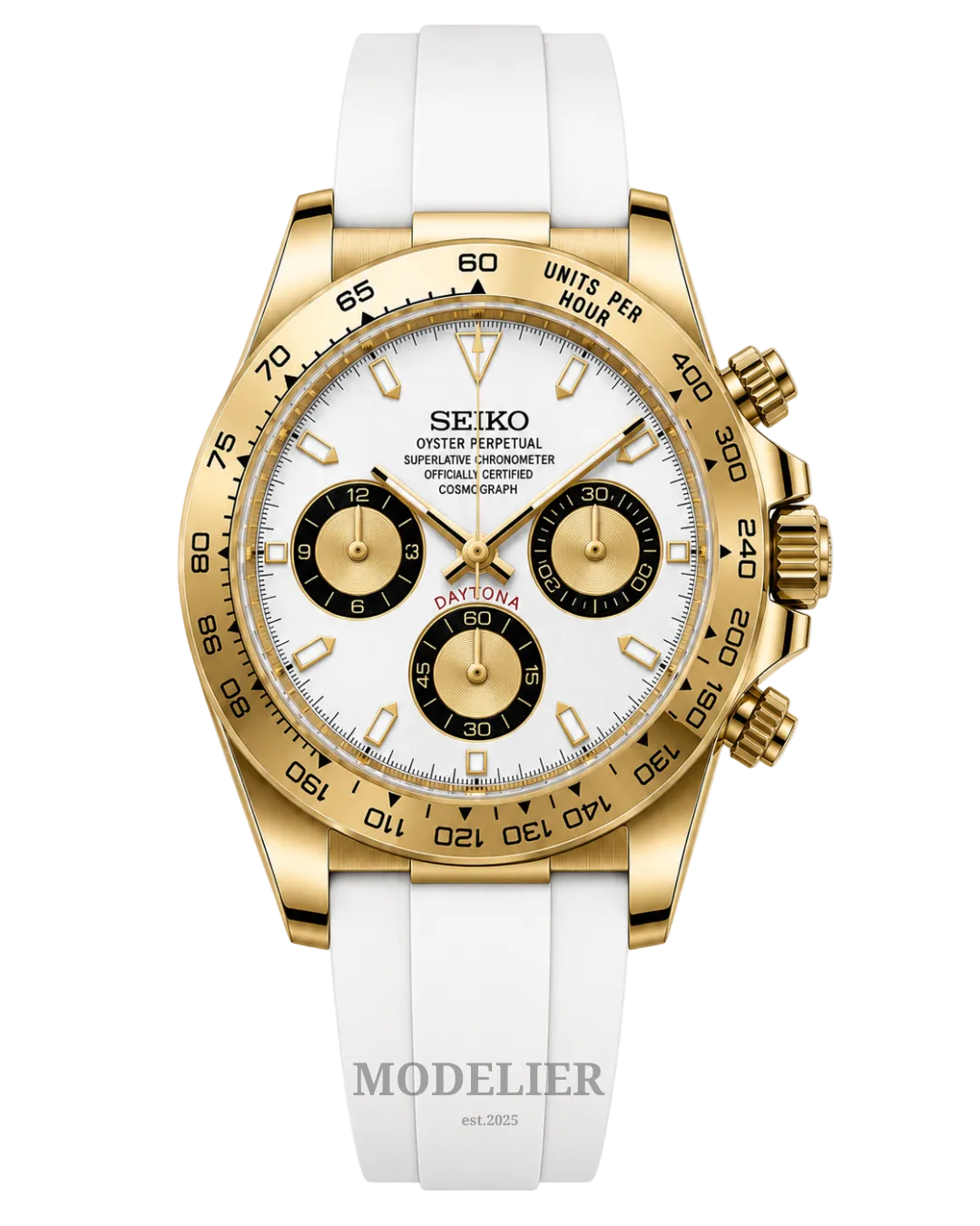 Seiko Daytona Mod Gold Oysterflex White