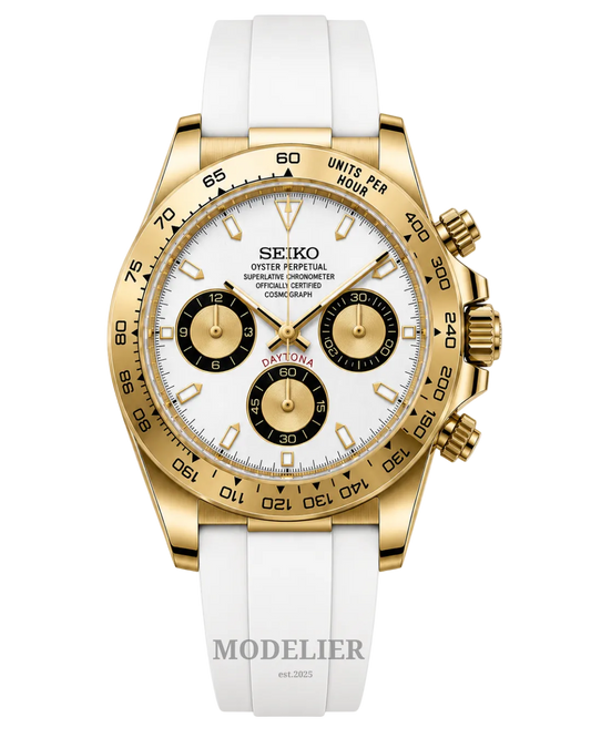 Seiko Daytona Mod Gold Oysterflex White