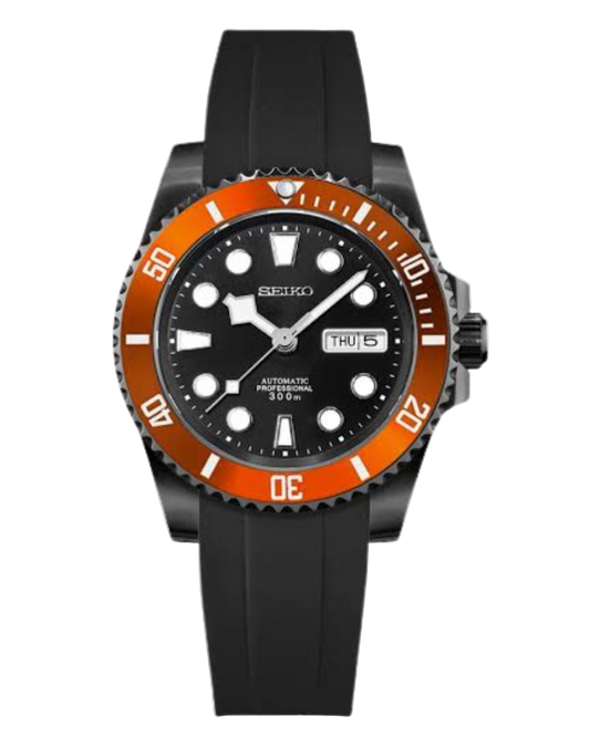 Seiko Submariner Mod Black Orange Oysterflex