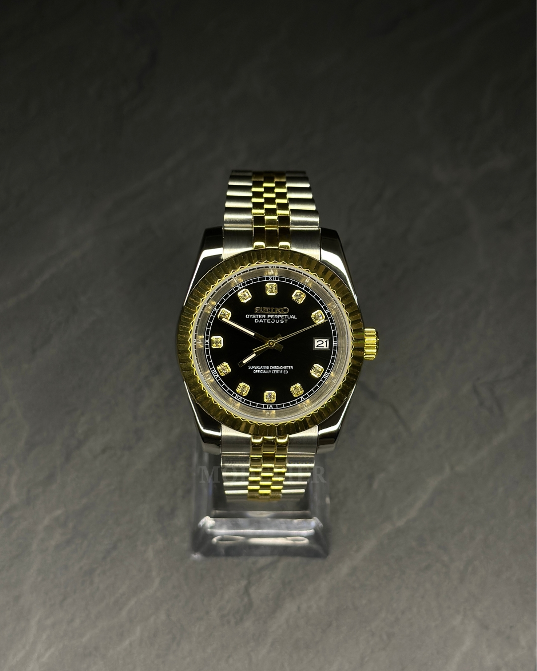 Seiko Datejust Mod Black Gold Diamond