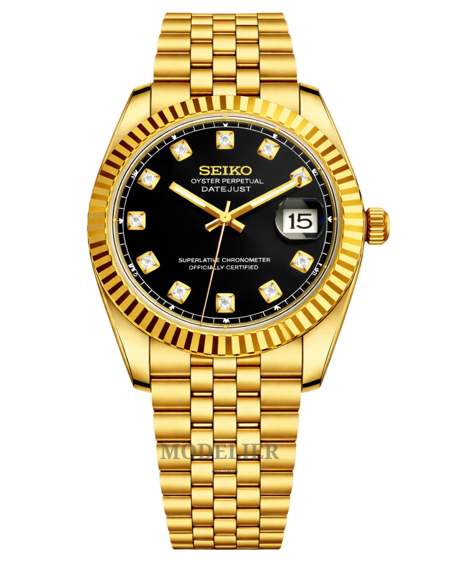 Seiko Datejust Mod Gold Black Diamond