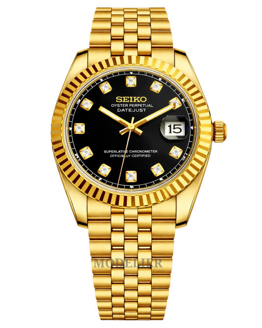 Seiko Datejust Mod Gold Black Diamond