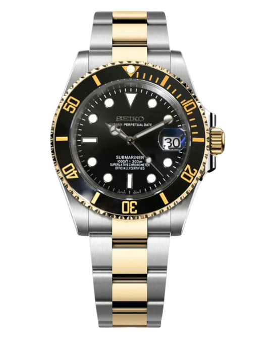 Seiko Submariner Mod Black Gold Two Tone