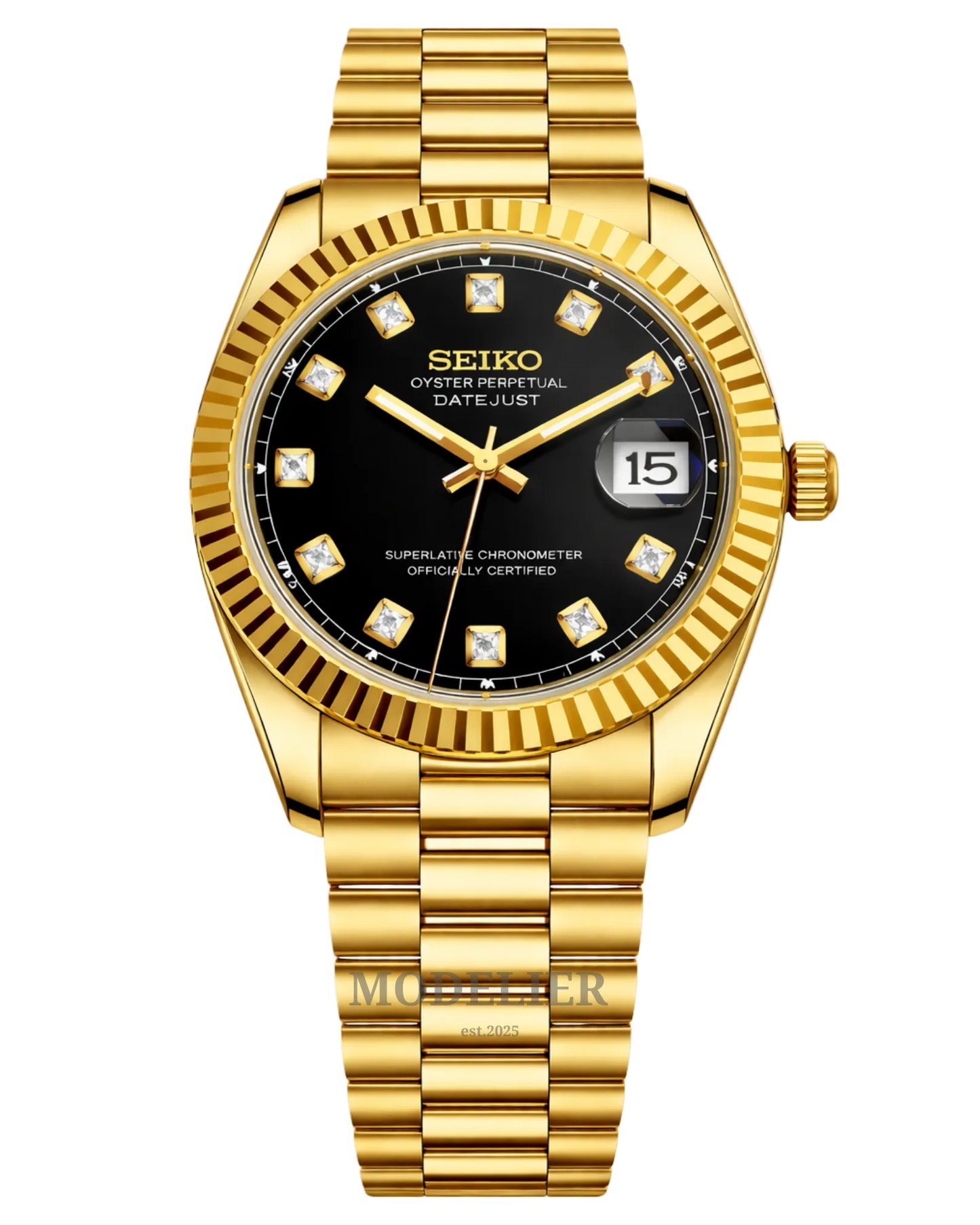 Seiko Datejust Mod Gold Black Diamond