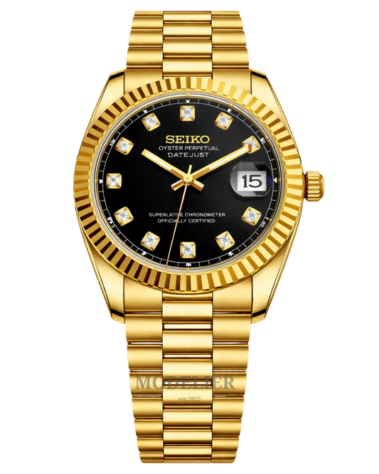 Seiko Datejust Mod Gold Black Diamond