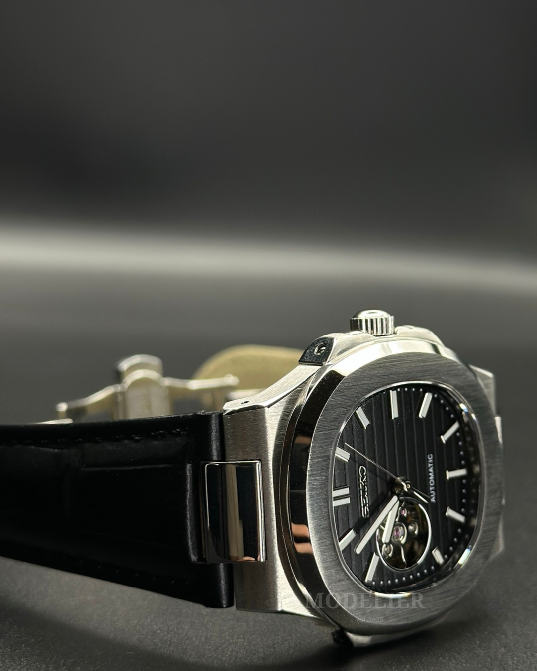 Seiko Nautilus Mod Open Heart Black | Leather