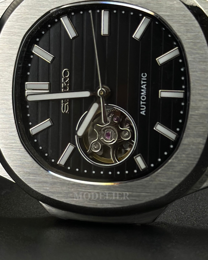 Seiko Nautilus Mod Open Heart Black | Leather