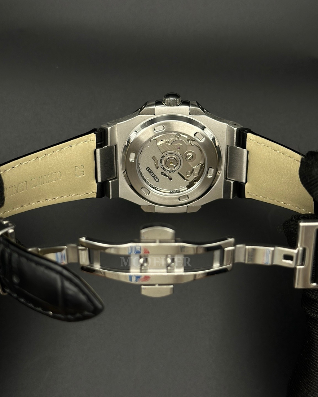 Seiko Nautilus Mod Open Heart Black | Leather