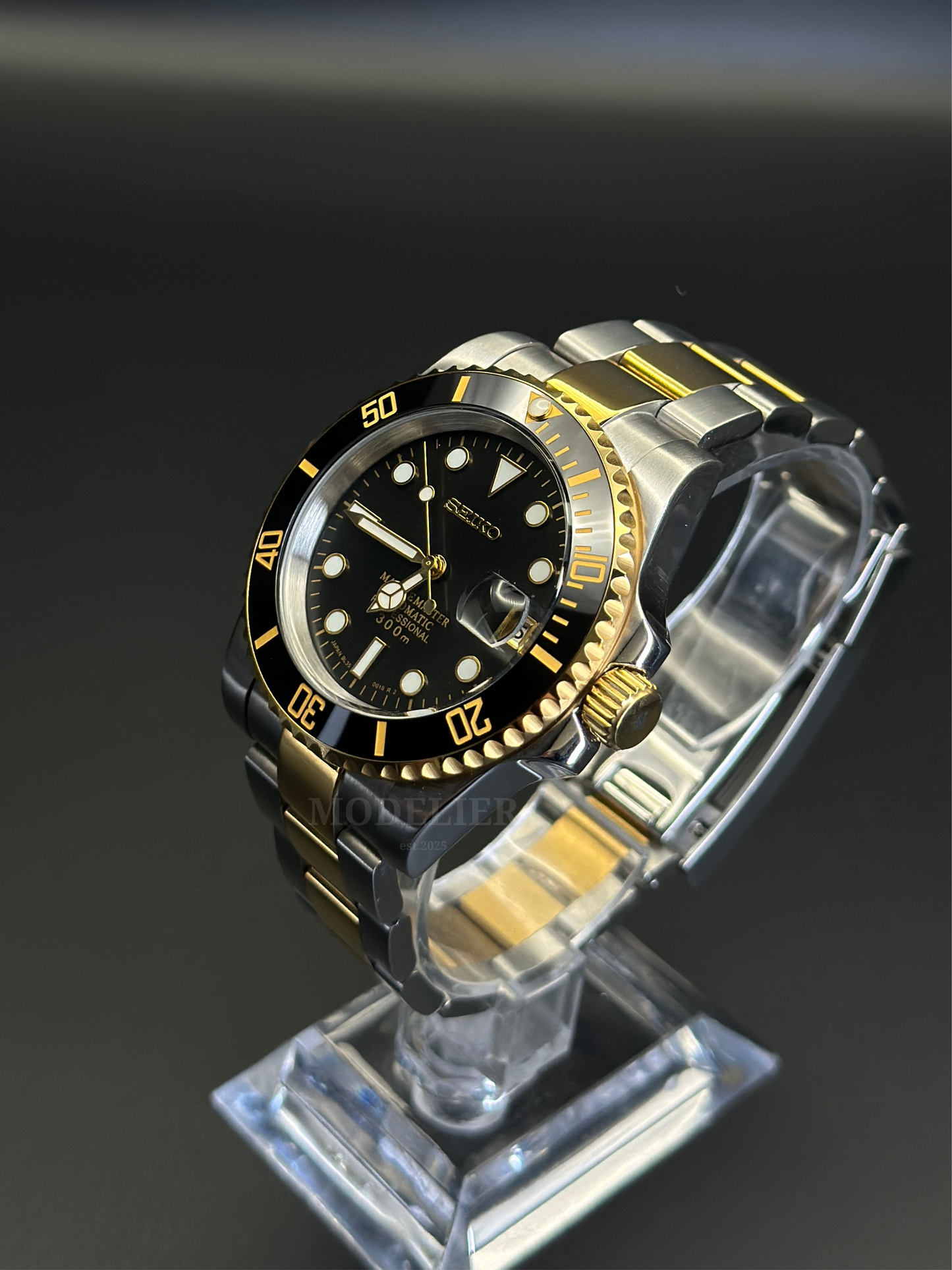 Seiko Submariner Mod Black Gold Two Tone