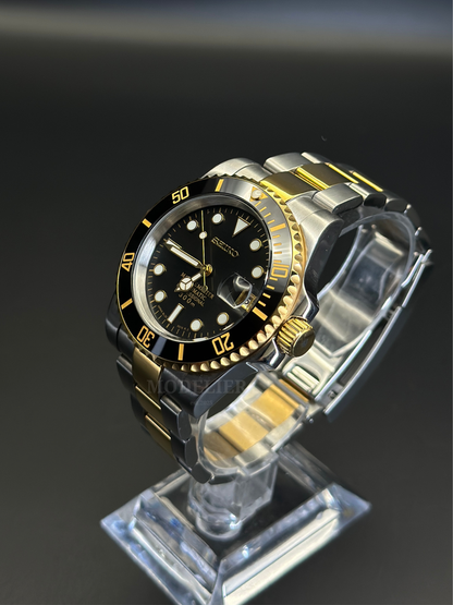 Seiko Submariner Mod Black Gold Two Tone