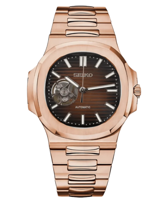 Seiko Nautilus Mod Open Heart Rose Gold Chocolate