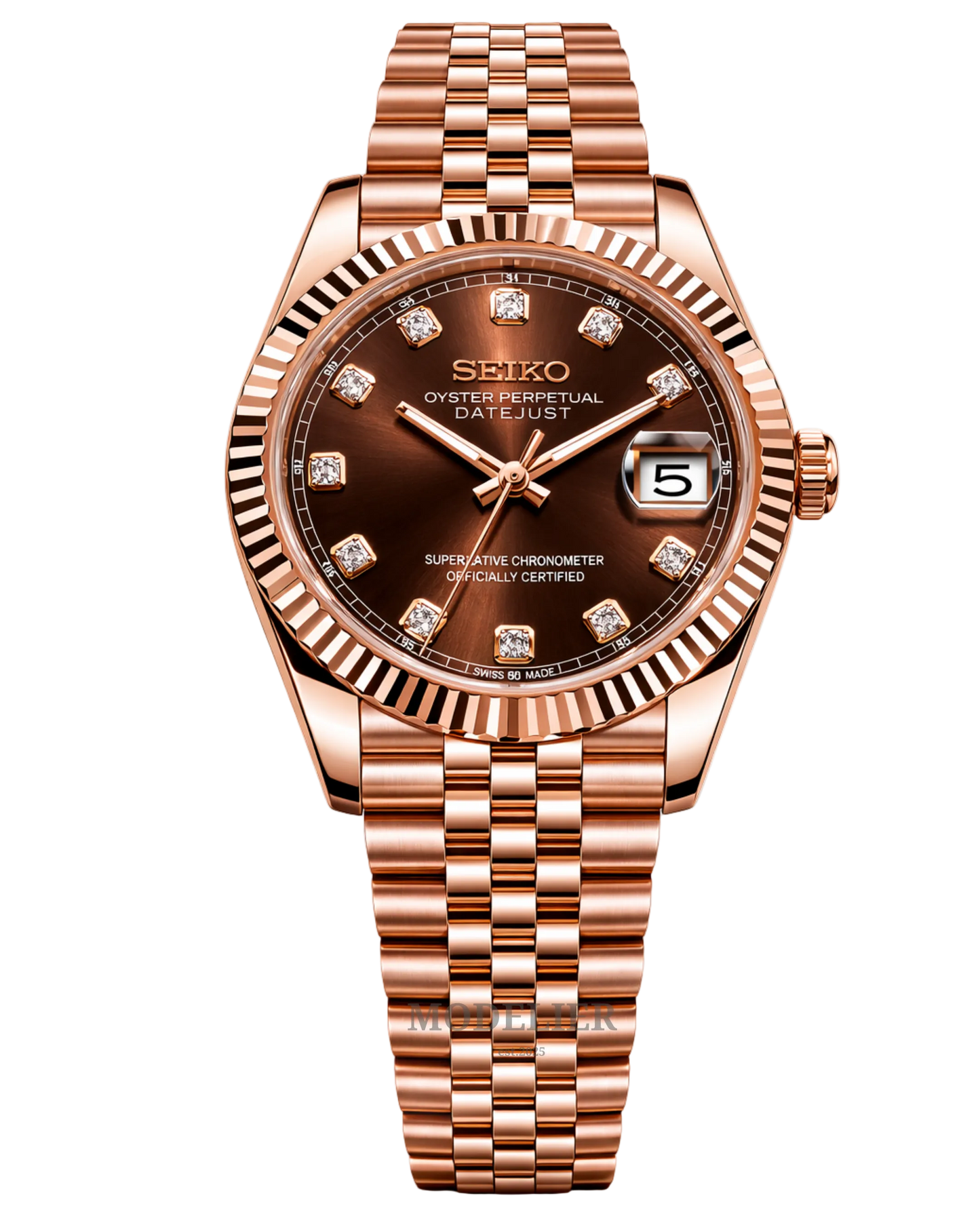 Seiko Datejust Mod Woman Rose Gold Chocolate