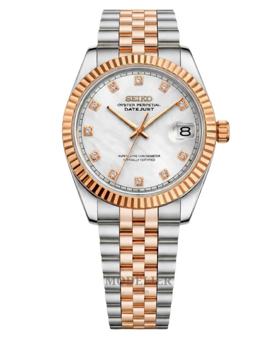 Seiko Datejust Mod Woman White Diamod Two Tone