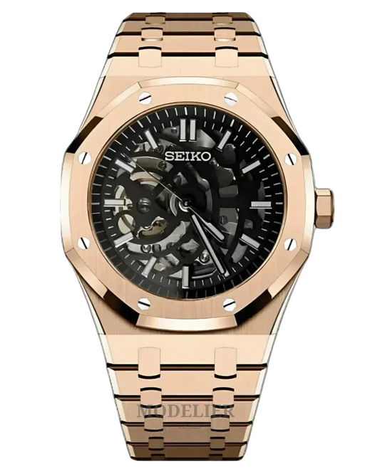Seiko Royal Oak Mod Skeleton Rose Gold